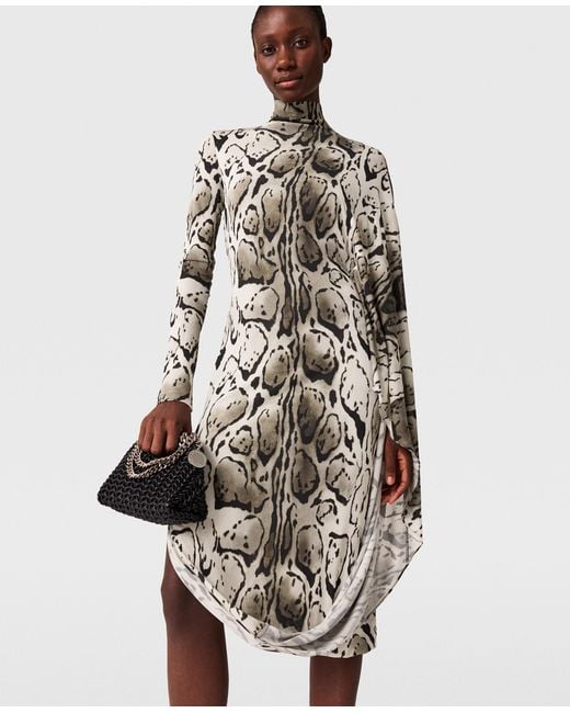 Stella McCartney White Cloud Leopard Print Draped Midi Dress