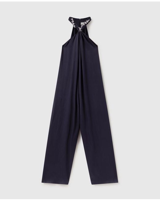 Stella McCartney Blue Ball-Chain Halterneck Satin Jumpsuit