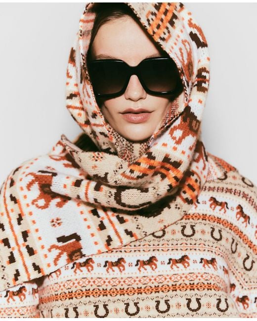 Stella McCartney White Fair Isle Wool Scarf