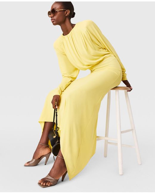 Stella McCartney Yellow Pleated Jersey Long-Sleeve Maxi Dress