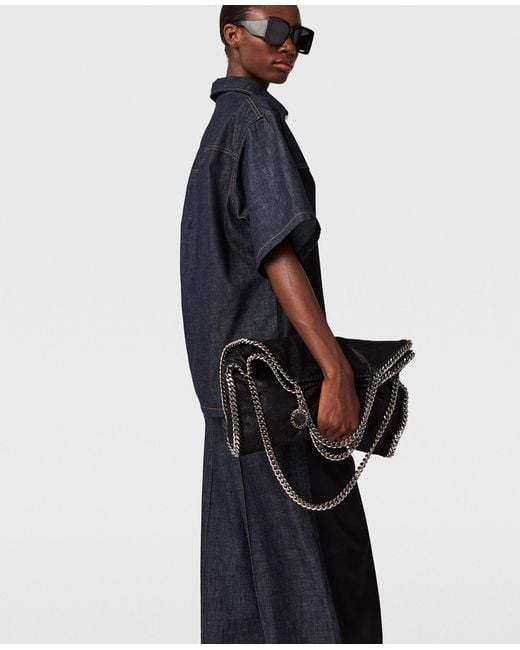 Stella McCartney Blue Satin Panel Short-Sleeve Denim Shirt