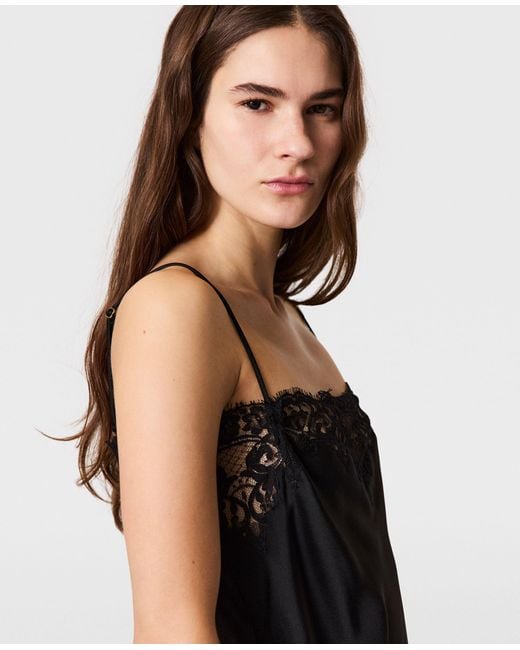 Stella McCartney Black Sleeveless Lace Satin Top