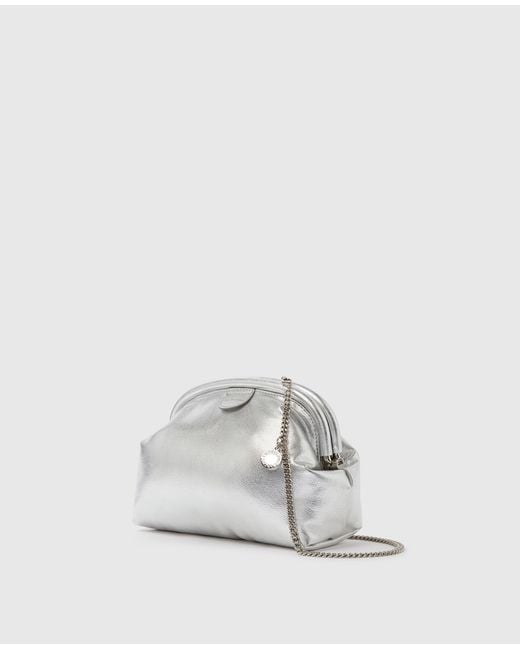 Stella McCartney White Falabella Padded Metallic Soft Clutch With Chain