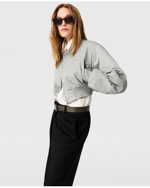 Stella McCartney Gray Cropped Bomber Jacket