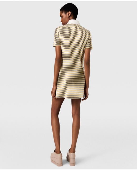 Stella McCartney Natural Stripe Crest-Embroidered Polo Dress
