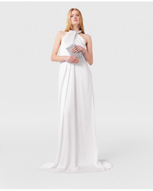 Stella McCartney White Crystal Halterneck Satin Maxi Dress, , Pure