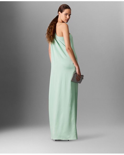 Stella McCartney Green Lead-free Crystal Chain Link Asymmetric Draped Maxi Dress