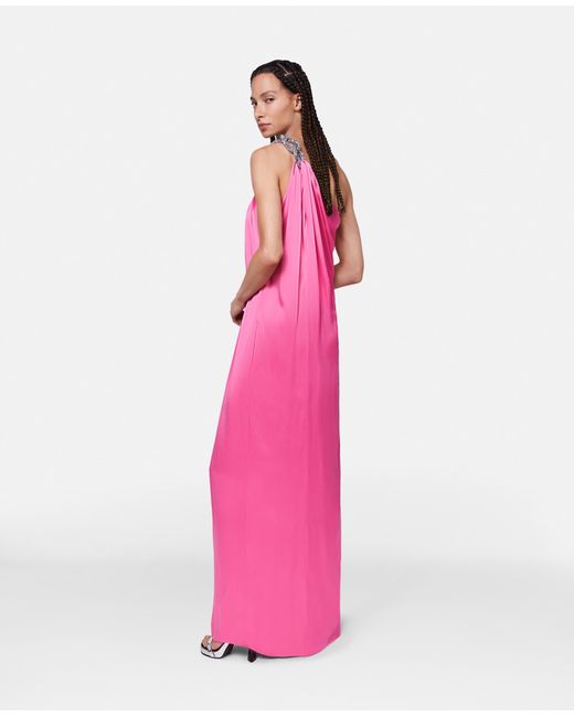 Stella McCartney Pink Falabella Crystal Chain Double Satin One-shoulder Gown