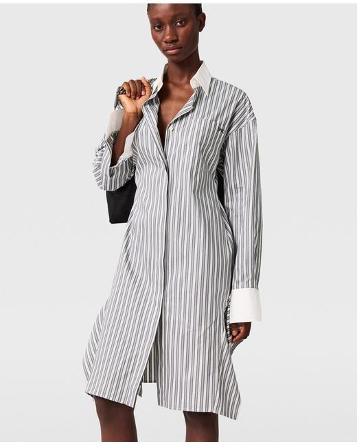 Stella McCartney Gray Long-sleeve Pinstripe Shirt Dress
