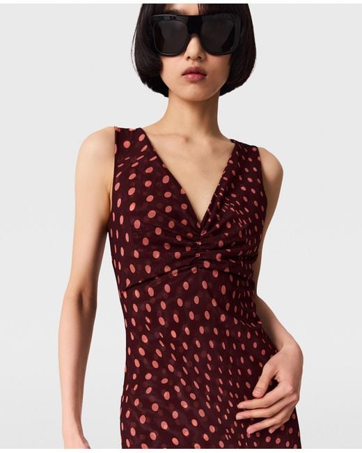 Stella McCartney Red Polka Dot Mesh V-neck Midi Dress
