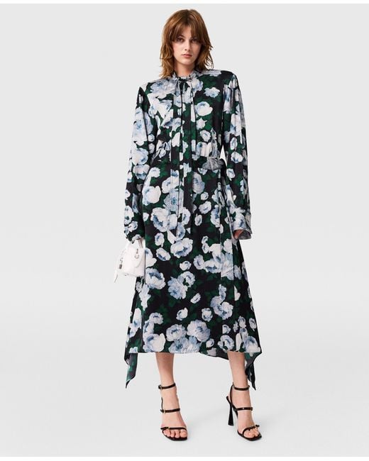 Stella McCartney White Floral Long-Sleeve Mesh Midi Dress