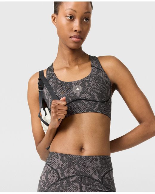 Stella McCartney Gray Truepurpose Power Impact Snake Print Training Bra