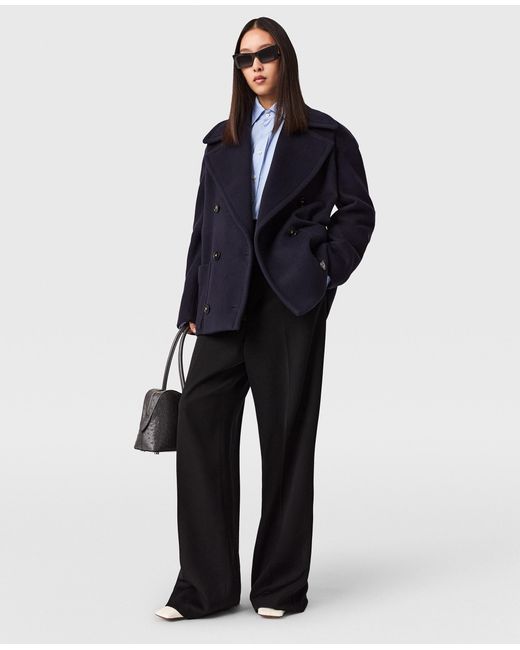 Stella McCartney Blue Tie-Belt Cropped Peacoat Jacket