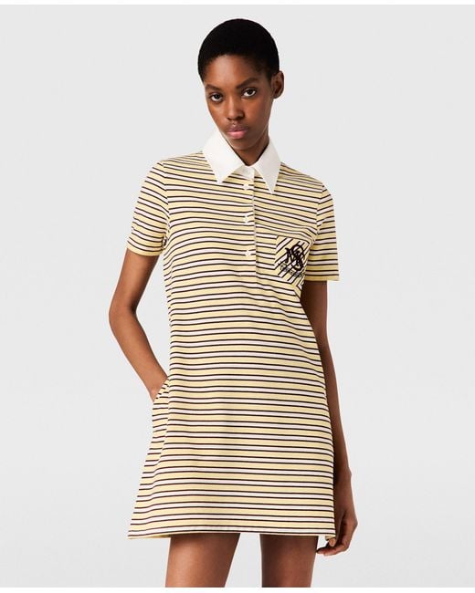 Stella McCartney Natural Stripe Crest-Embroidered Polo Dress