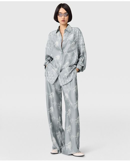 Stella McCartney Multicolor Horse Print Silk Wide-leg Pants