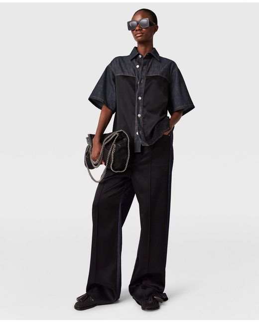Stella McCartney Blue Satin Panel Short-Sleeve Denim Shirt