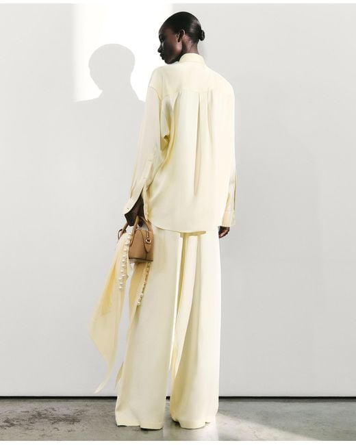 Stella McCartney Natural Oversized Drawstring Satin Trousers