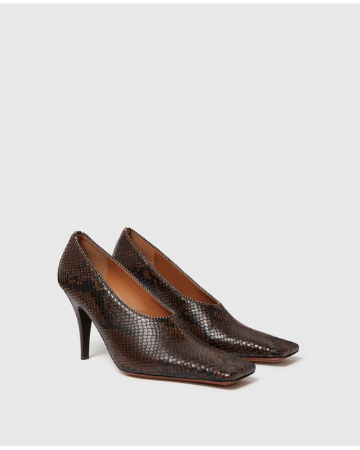 Stella McCartney Brown Square-Toe Snake Stiletto Pumps