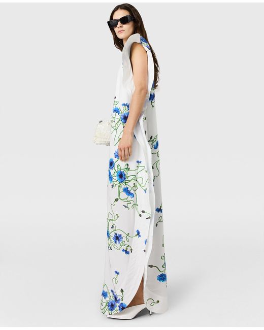 Stella McCartney Blue Floral Print Hammered Silk Asymmetric Cocktail Dress