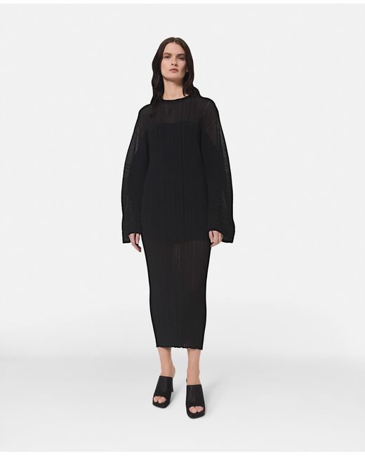 Stella McCartney Black Banana Sleeve Plisse Pleat Knit Dress
