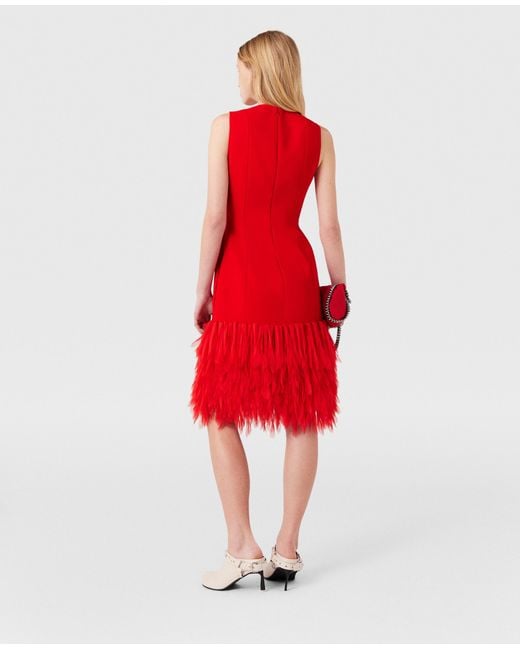 Stella McCartney Red Sleeveless Feather Midi Dress