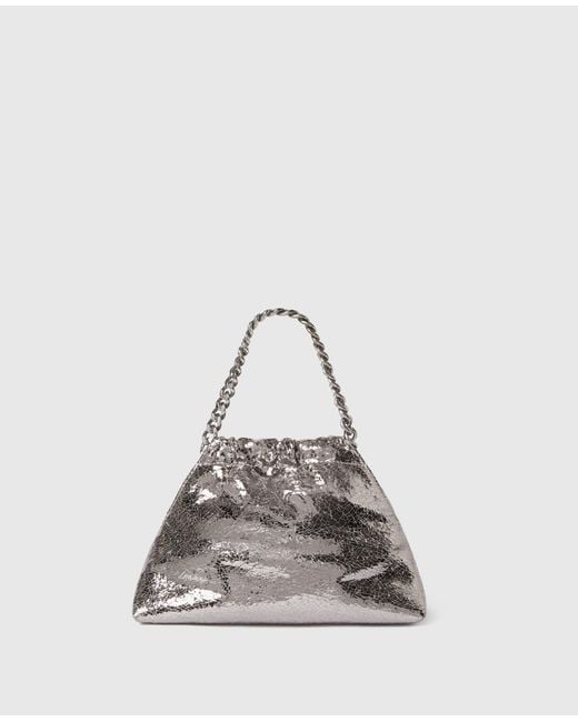 Stella McCartney White Falabella Cracked Metallic Drawstring Crossbody Bag
