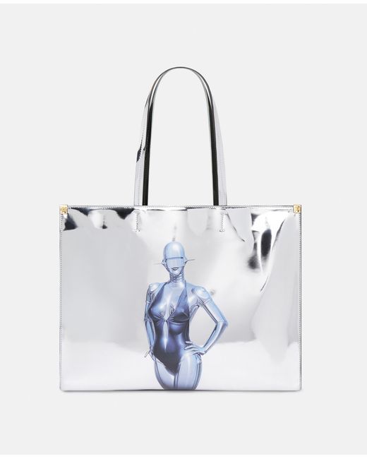 Stella McCartney White Sexy Robot Graphic Mirrored Chrome-effect Tote Bag