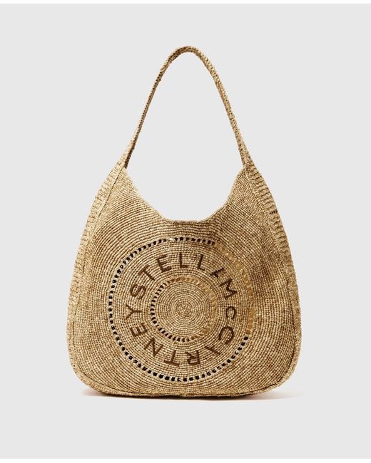 Stella McCartney Natural Logo Large Crochet Raffia Hobo Bag