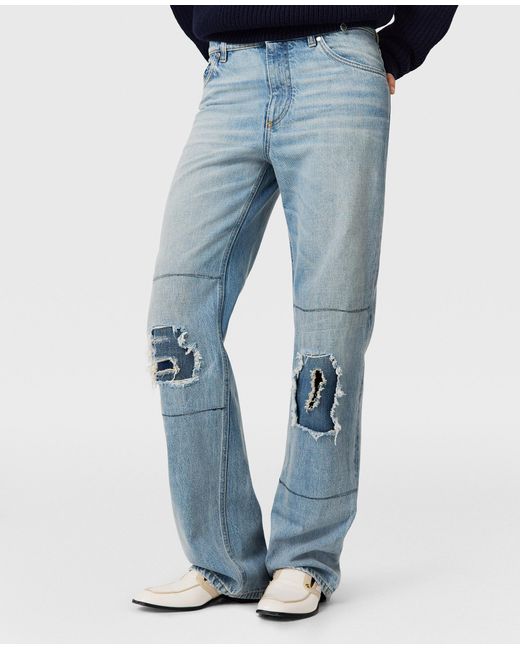 Stella McCartney Blue Distressed Patch Straight Jeans