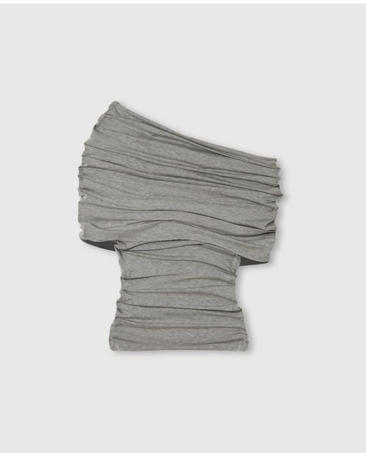 Stella McCartney Gray One Shoulder Twisted Wrap Top