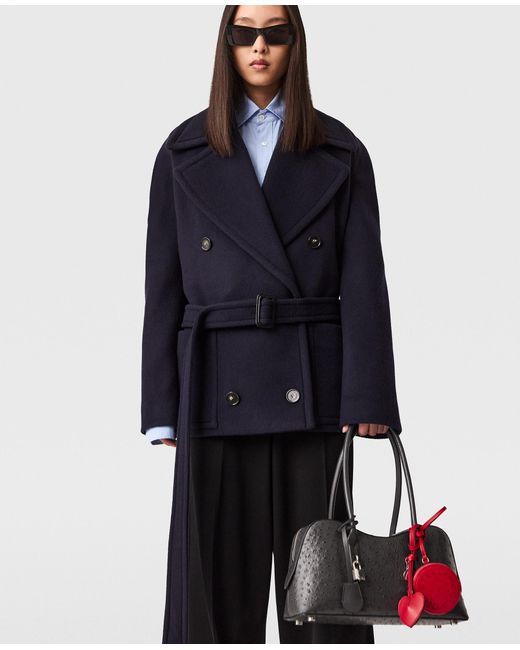 Stella McCartney Blue Tie-Belt Cropped Peacoat Jacket