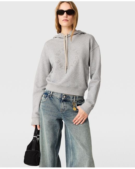 Stella McCartney Gray Logo-Embroidered Cropped Hoodie