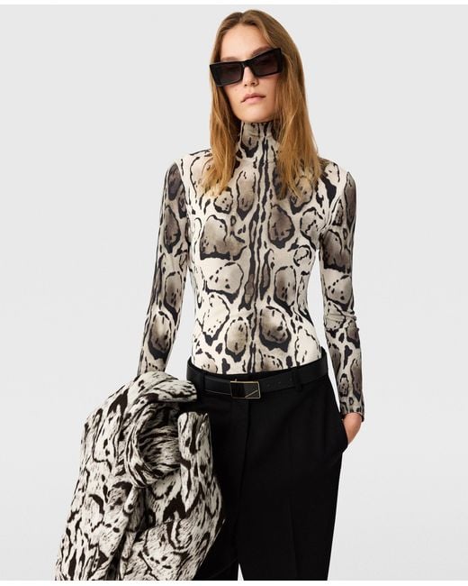 Stella McCartney White Cloud Leopard High-Neck Bodysuit