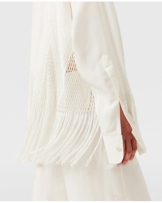 Stella McCartney White Open-Knit Fringe Shirt