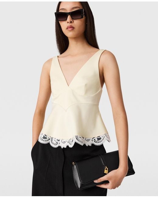 Stella McCartney White Lace-trim V-neck Top
