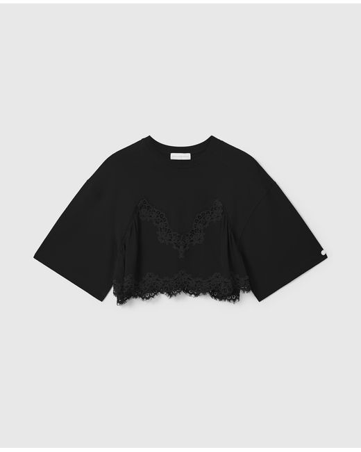 Stella McCartney Black Lace Insert Cropped T-Shirt