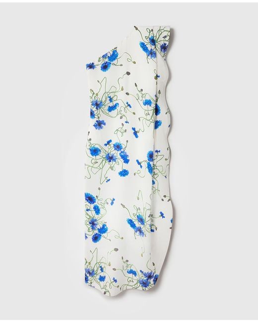 Stella McCartney Blue Floral Print Hammered Silk Asymmetric Cocktail Dress
