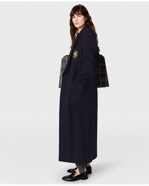 Stella McCartney Blue Crest-Embroidered Wool Coat