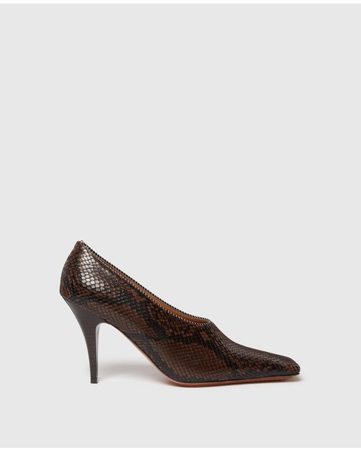 Stella McCartney Brown Square-Toe Snake Stiletto Pumps