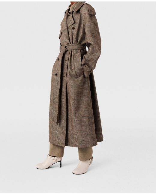 Stella McCartney Natural Belted Check Trench Coat