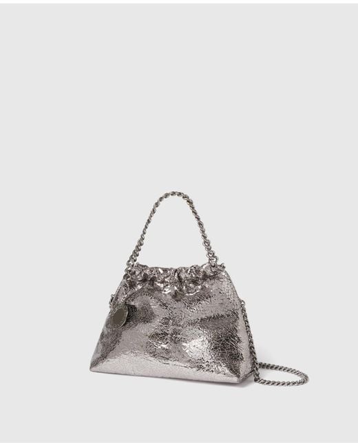 Stella McCartney White Falabella Cracked Metallic Drawstring Crossbody Bag