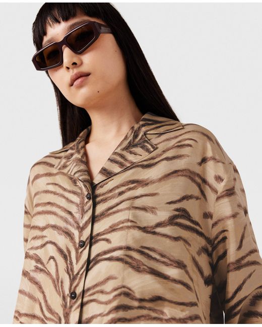 Stella McCartney Natural Tiger Print Wide-sleeve Shirt