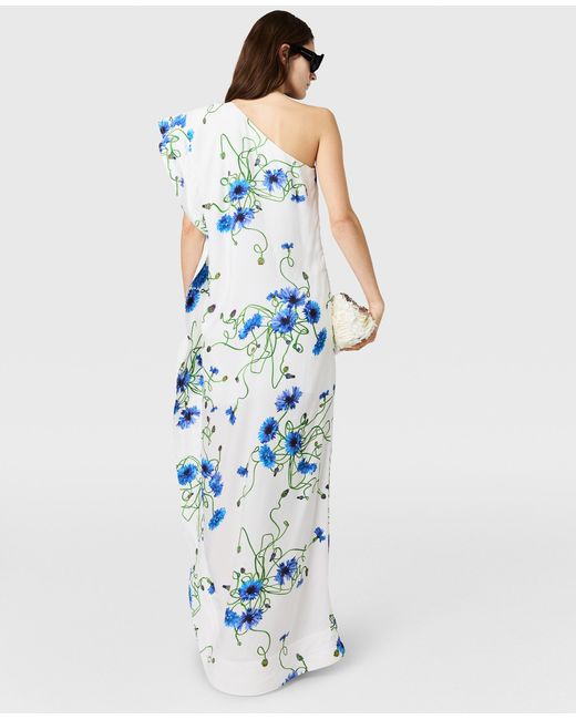 Stella McCartney Blue Floral Print Hammered Silk Asymmetric Cocktail Dress