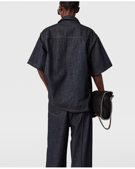Stella McCartney Blue Satin Panel Short-Sleeve Denim Shirt