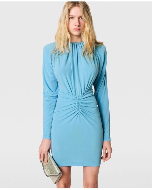 Stella McCartney Blue Pleated Jersey Long-sleeve Midi Dress