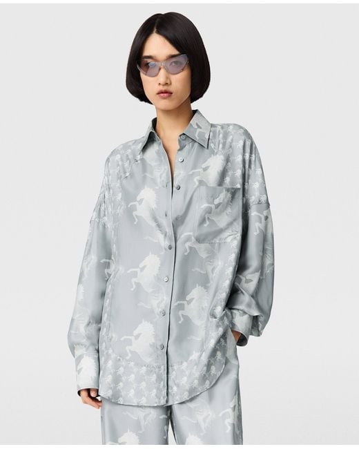 Stella McCartney Blue Horse Print Silk Shirt