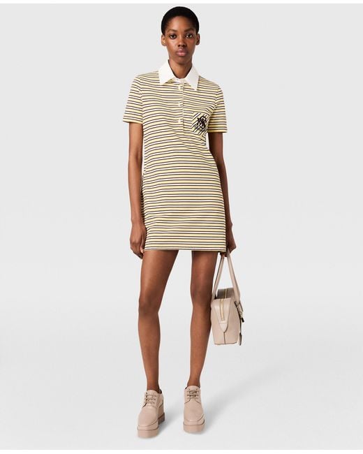 Stella McCartney Natural Stripe Crest-Embroidered Polo Dress