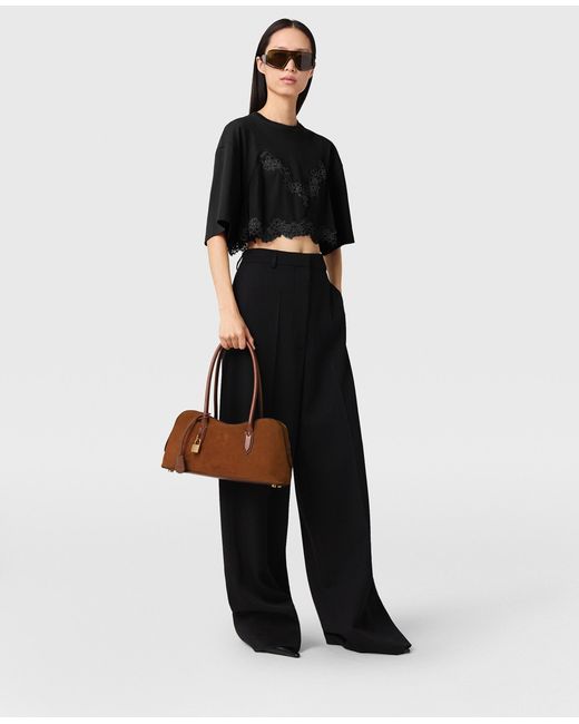 Stella McCartney Black Lace Insert Cropped T-Shirt