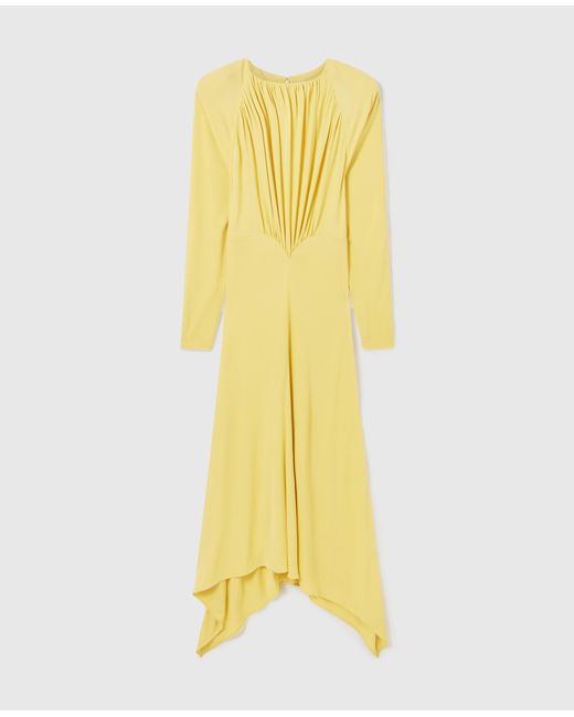 Stella McCartney Yellow Pleated Jersey Long-Sleeve Maxi Dress
