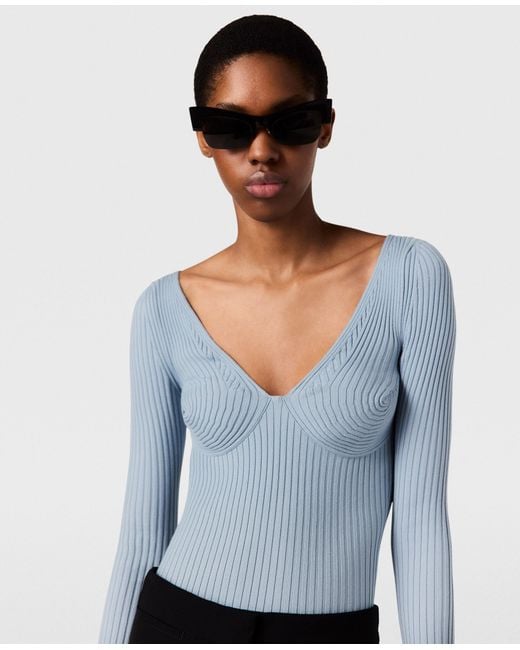 Stella McCartney Blue Textured V-neck Knit Top